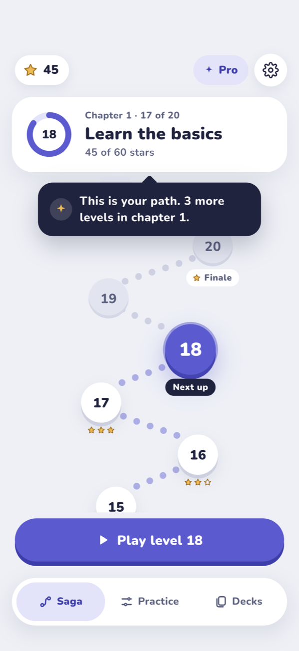 The level map with stars on cleared levels